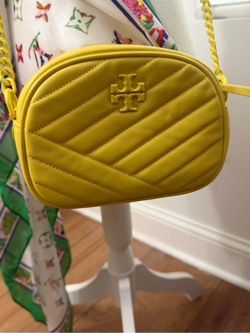 Tory Burch Yellow Quilted Leather Round Crossbody Bag